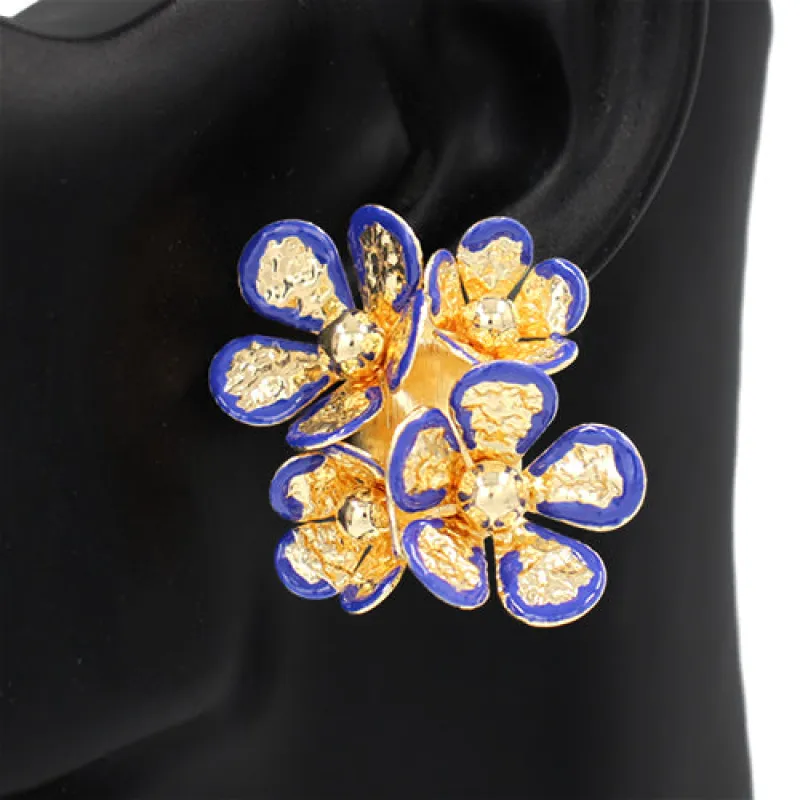 GOLD BLUE FLOWER EARRINGS ( 2824 BL ) sold by Oh My Jewelry