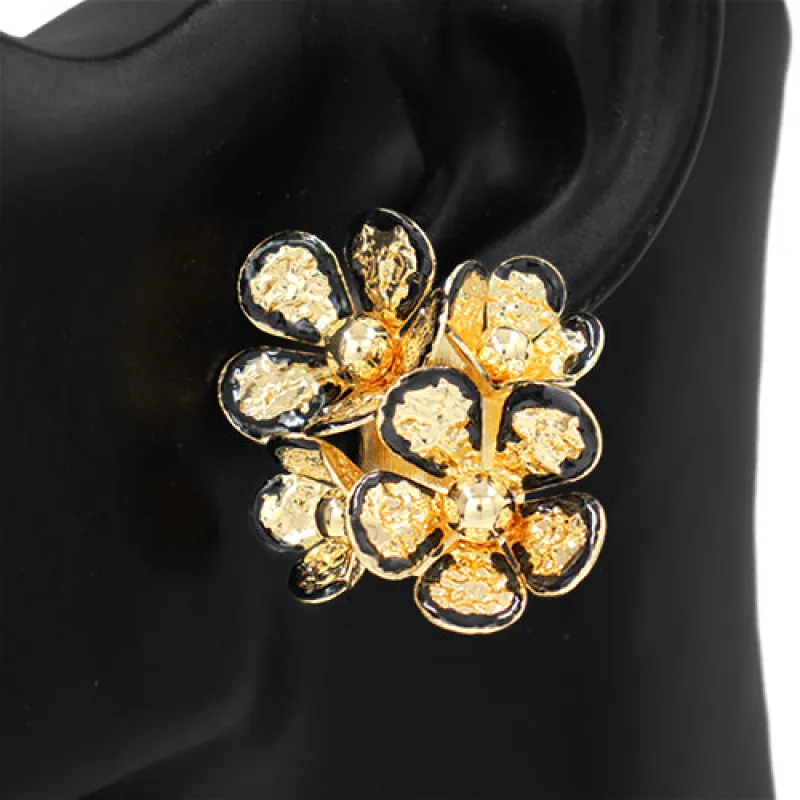 GOLD BLACK FLOWER EARRINGS ( 2824 BK ) sold by Oh My Jewelry