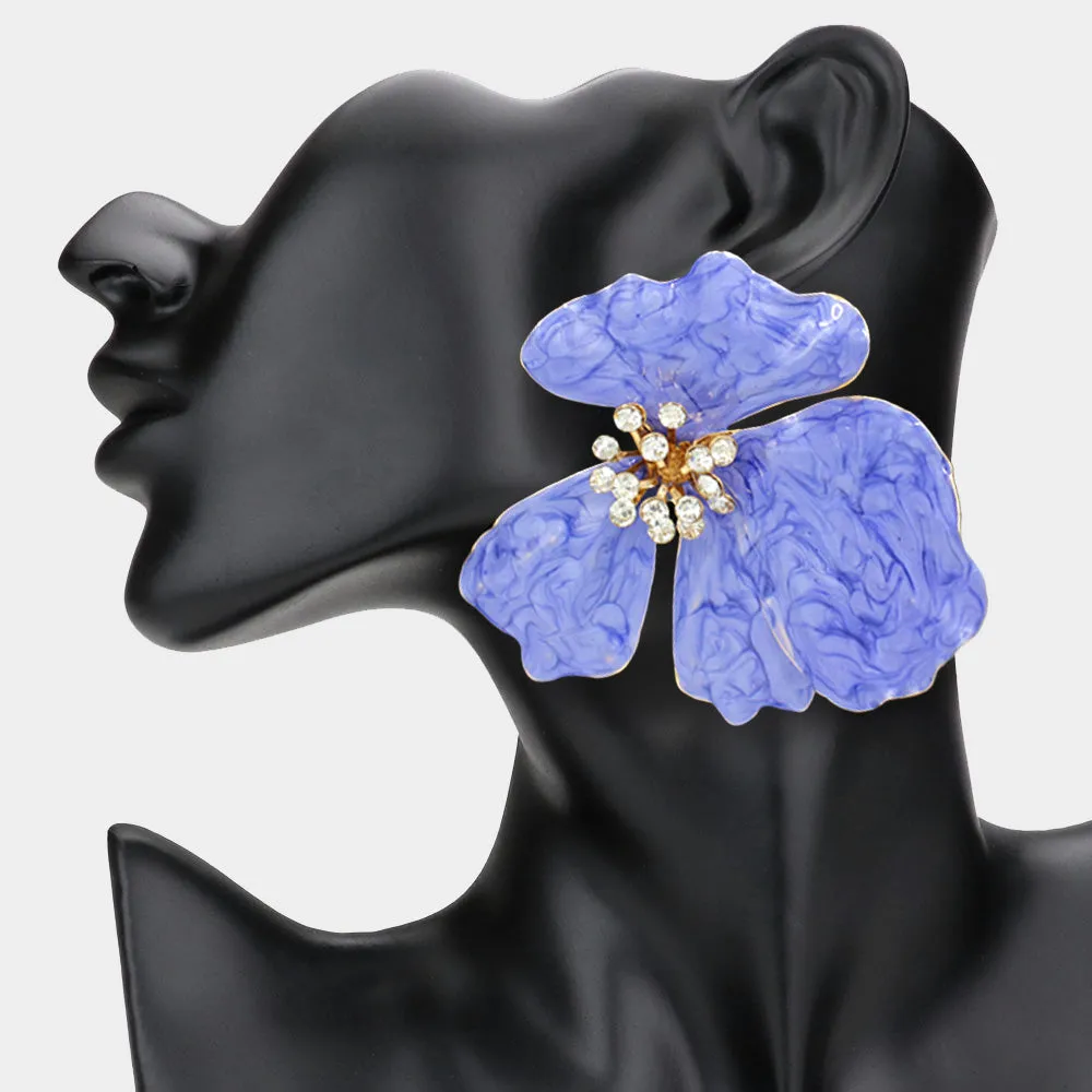GOLD PURPLE FLOWER EARRINGS ( 2841 PU ) sold by Oh My Jewelry