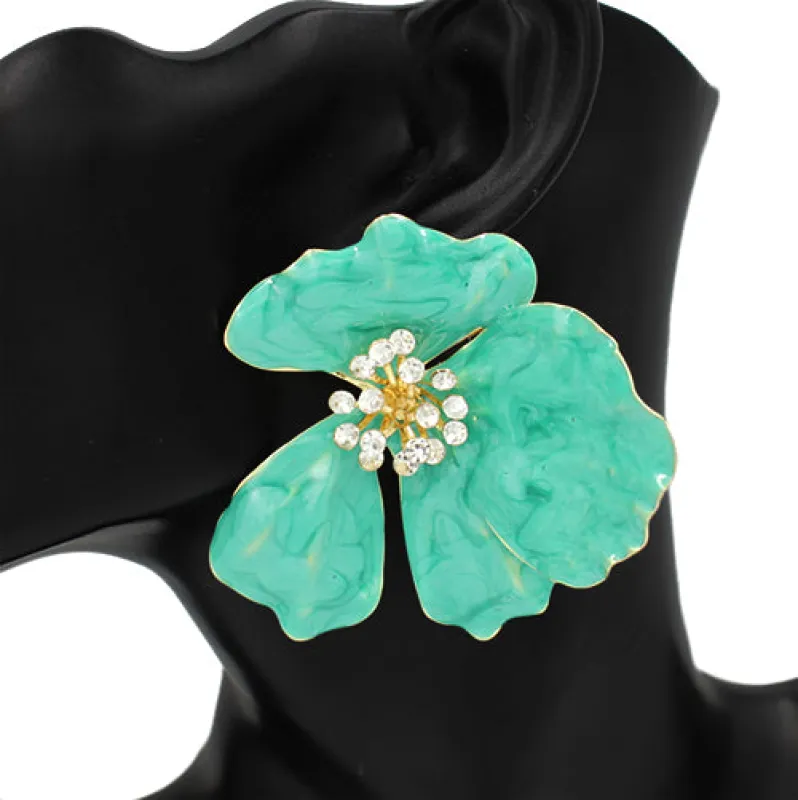 GOLD GREEN FLOWER EARRINGS ( 2841 GN ) sold by Oh My Jewelry
