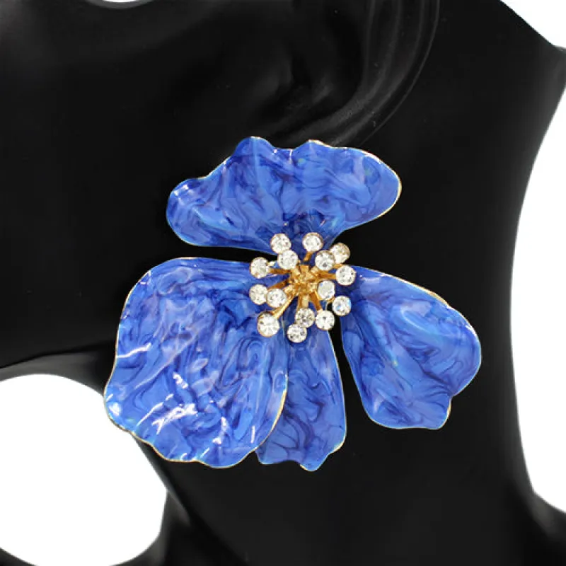 GOLD BLUE FLOWER EARRINGS ( 2841 BL ) sold by Oh My Jewelry
