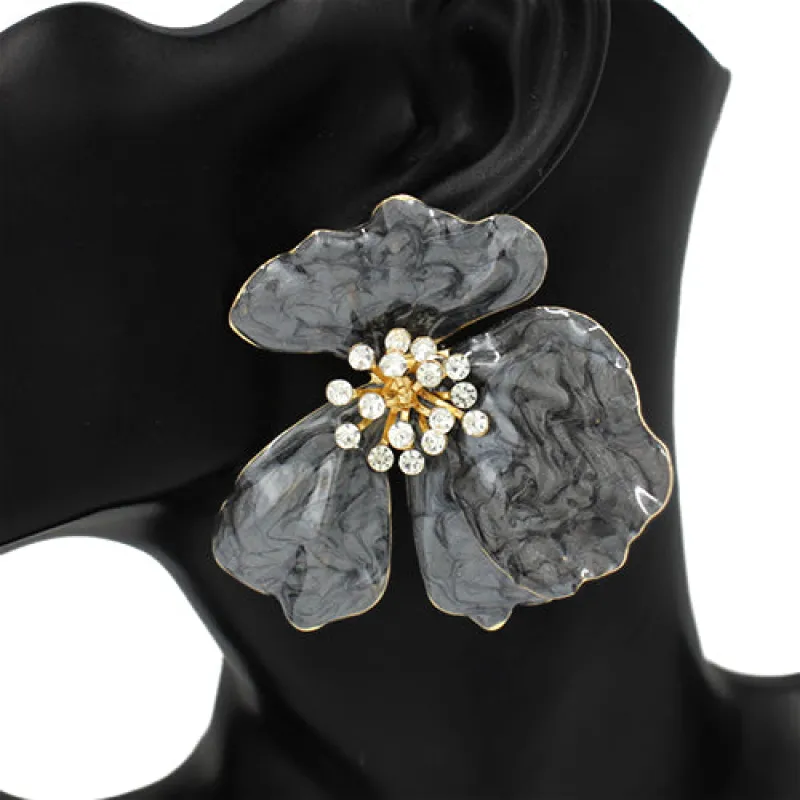 GOLD BLACK FLOWER EARRINGS ( 2841 BK ) sold by Oh My Jewelry