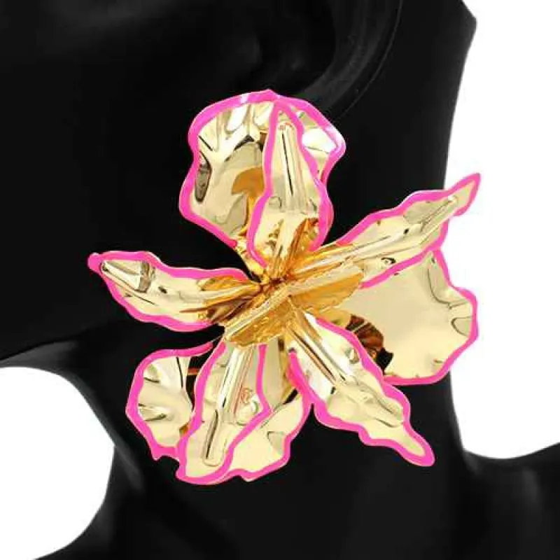 GOLD PINK FLORAL EARRINGS ( 2829 PK ) sold by Oh My Jewelry