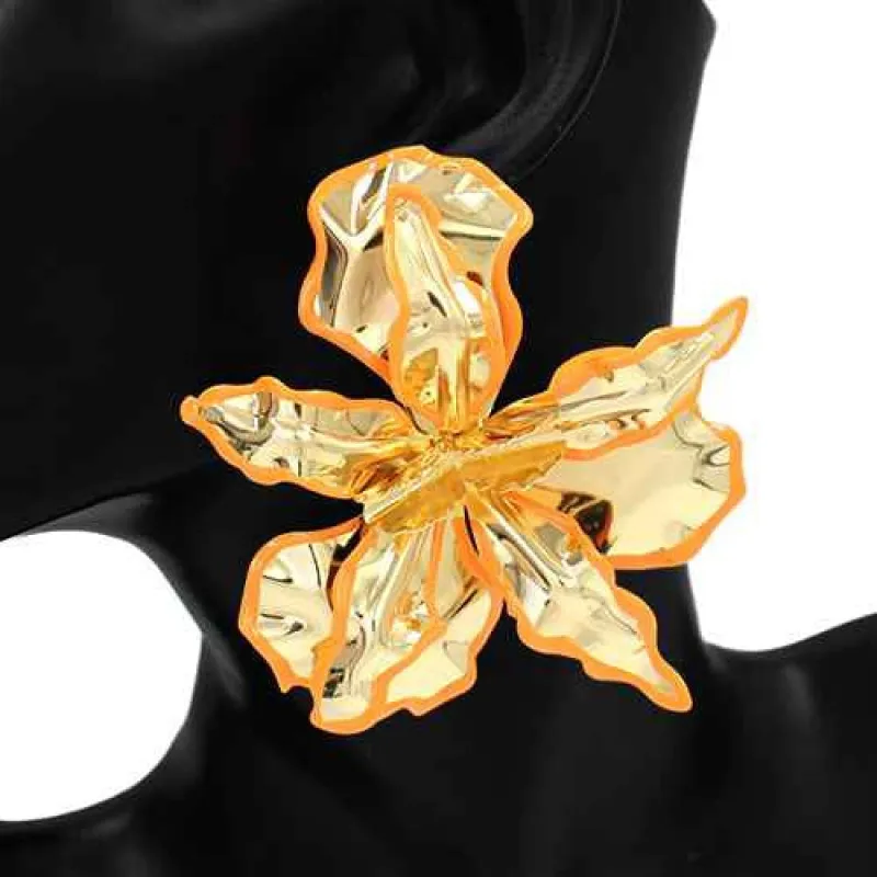 GOLD ORANGE FLORAL EARRINGS ( 2829 OR ) sold by Oh My Jewelry