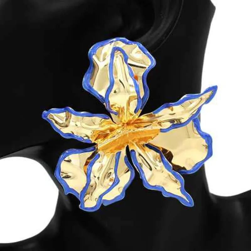 GOLD BLUE FLORAL EARRINGS ( 2829 BL ) sold by Oh My Jewelry