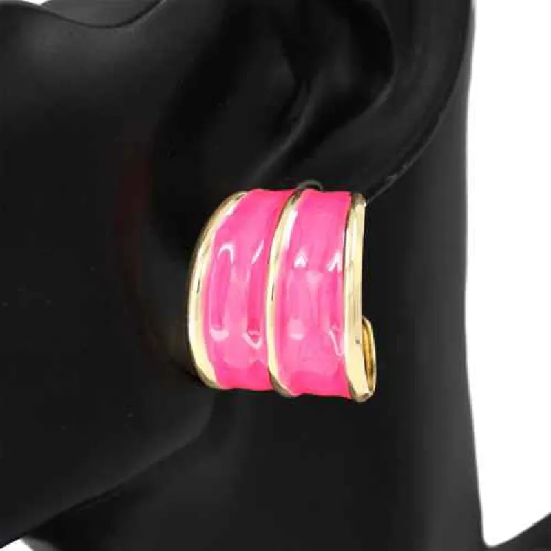GOLD PINK HOOP EARINGS ( 2828 PK ) sold by Oh My Jewelry