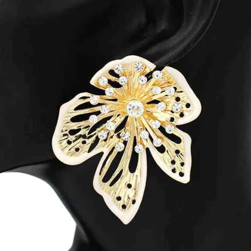 GOLD CREAM FLORAL EARRINGS ( 2813 IV ) sold by Oh My Jewelry
