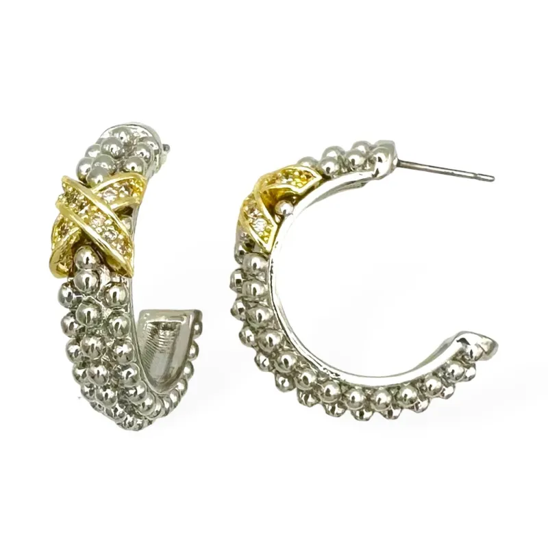 14K GOLD PLATED HOOP EARRINGS CZ STONES ( 9281 EK ) sold by Oh My Jewelry