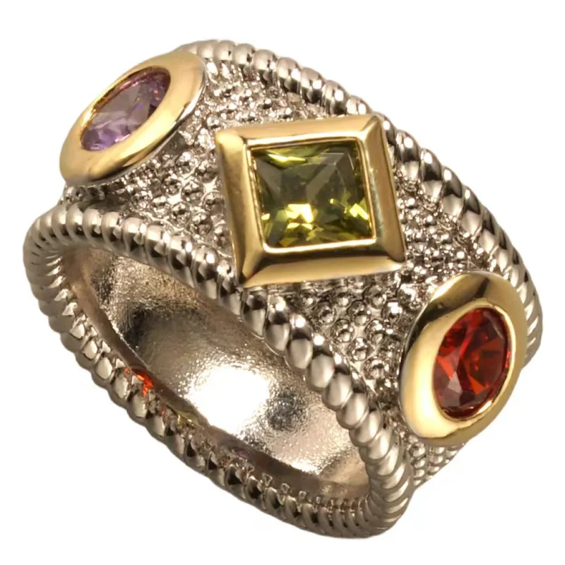 SILVER GOLD RING MULTI COLOR STONES SIZE 7 ( 1736 KDM-7 ) sold by Oh My Jewelry