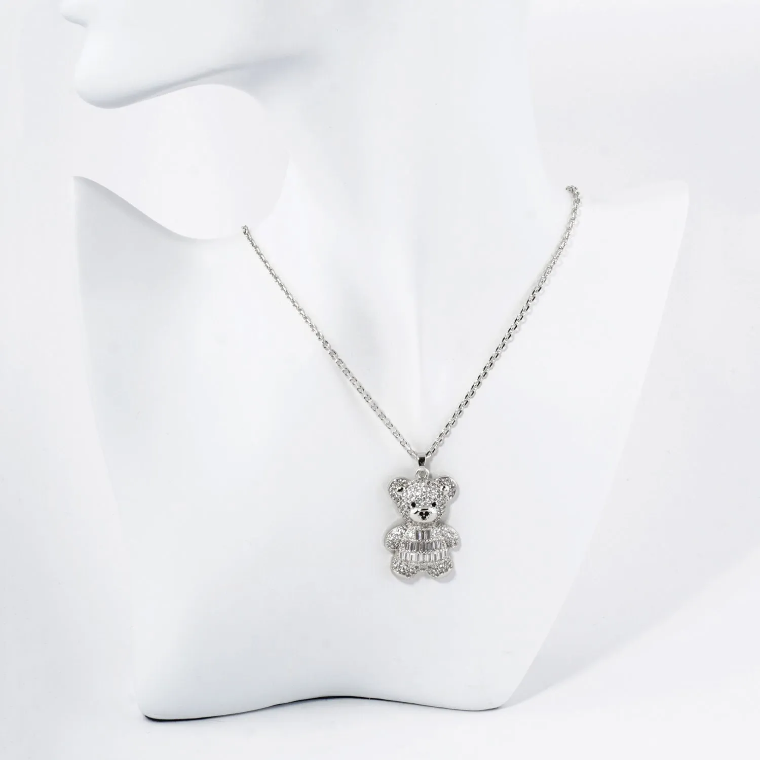 WHITE GOLD DIPPED NECKLACE BEAR PENDANT CLEAR STONES ( 6008 RCR ) sold by Oh My Jewelry