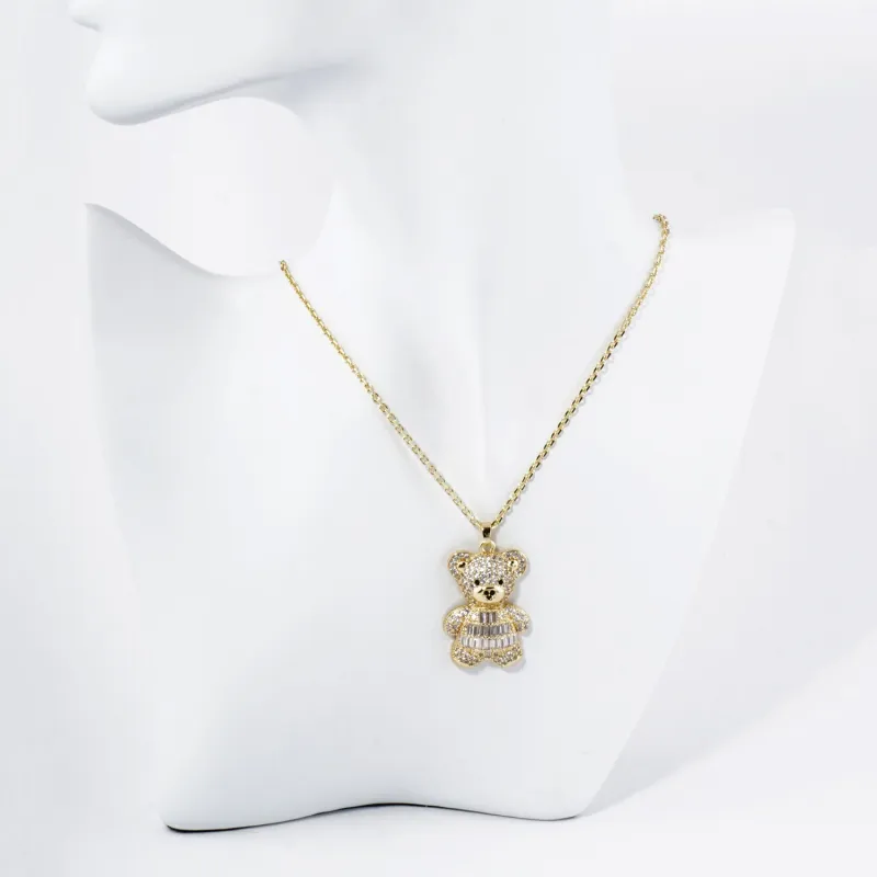 GOLD DIPPED NECKLACE BEAR PENDANT CLEAR STONES ( 6008 GCR ) sold by Oh My Jewelry