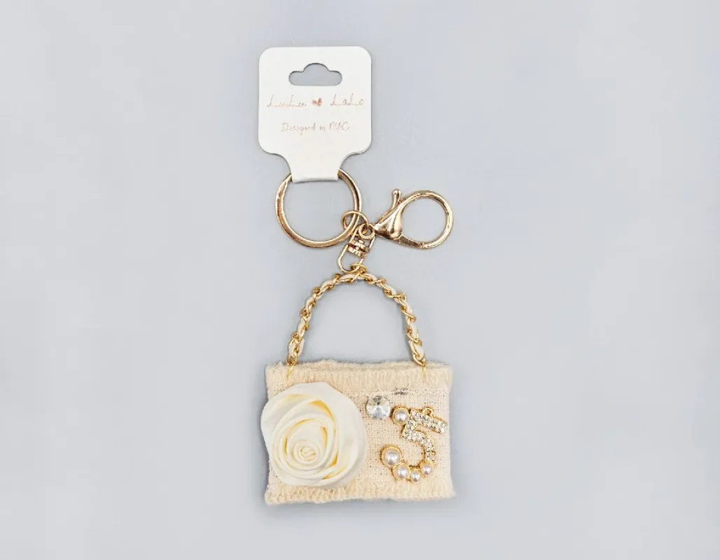 CREAM PURSE KEYCHAIN ( 1721 IVY ) made by Oh My Jewelry