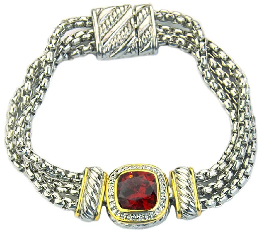 SILVER GOLD BRACELET RED STONES ( 2391 BKG ) sold by Oh My Jewelry