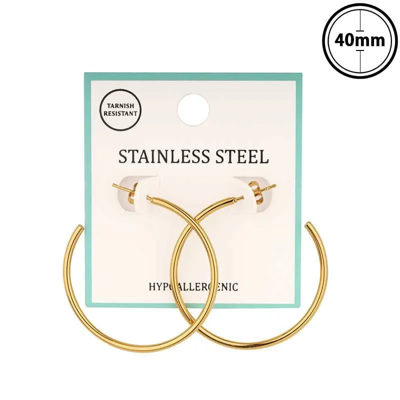 GOLD STAINLESS STEEL HOOP EARRINGS ( 7216 GD ) sold by Oh My Jewelry