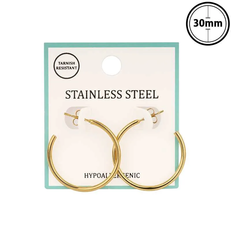 GOLD STAINLESS STEEL HOOP EARRINGS ( 7215 GD ) sold by Oh My Jewelry