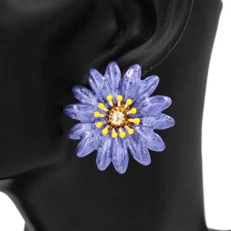 PURPLE FLOWER EARRINGS ( 2825 PU ) sold by Oh My Jewelry