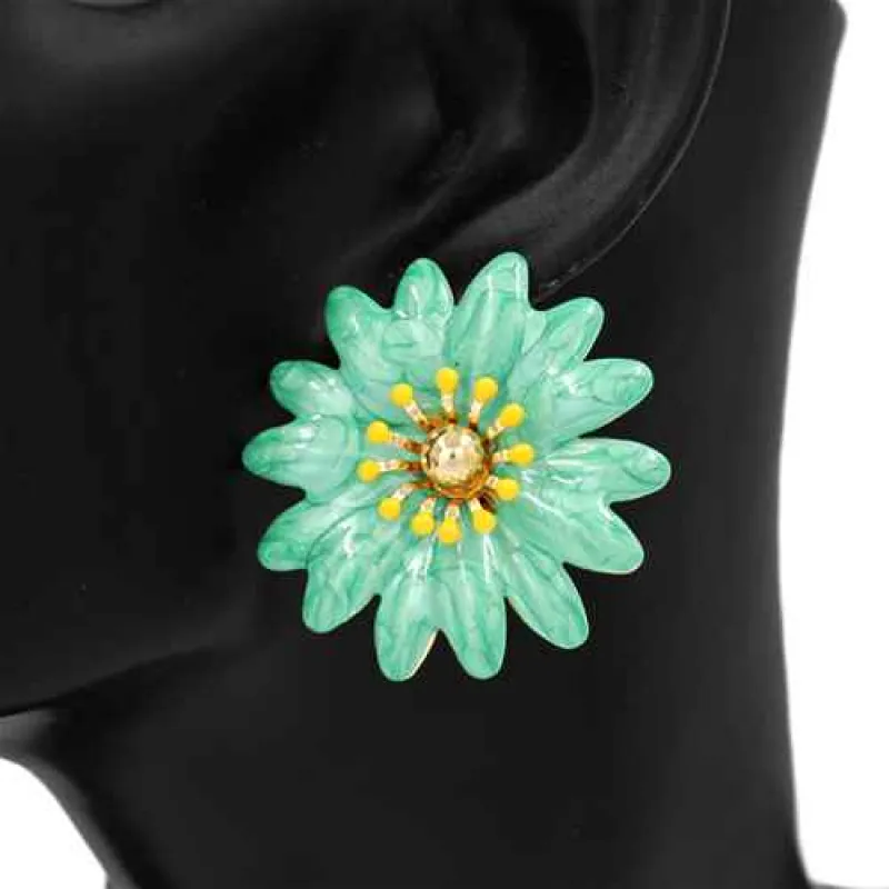 GREEN FLOWER EARRINGS ( 2825 GN ) sold by Oh My Jewelry