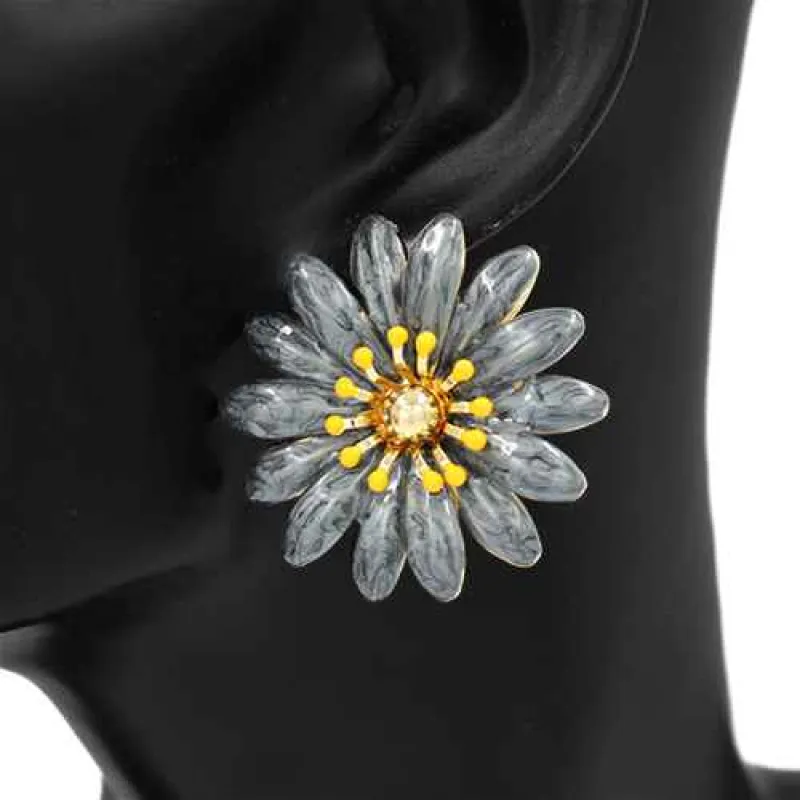 BLACK FLOWER EARRINGS ( 2825 BK ) sold by Oh My Jewelry