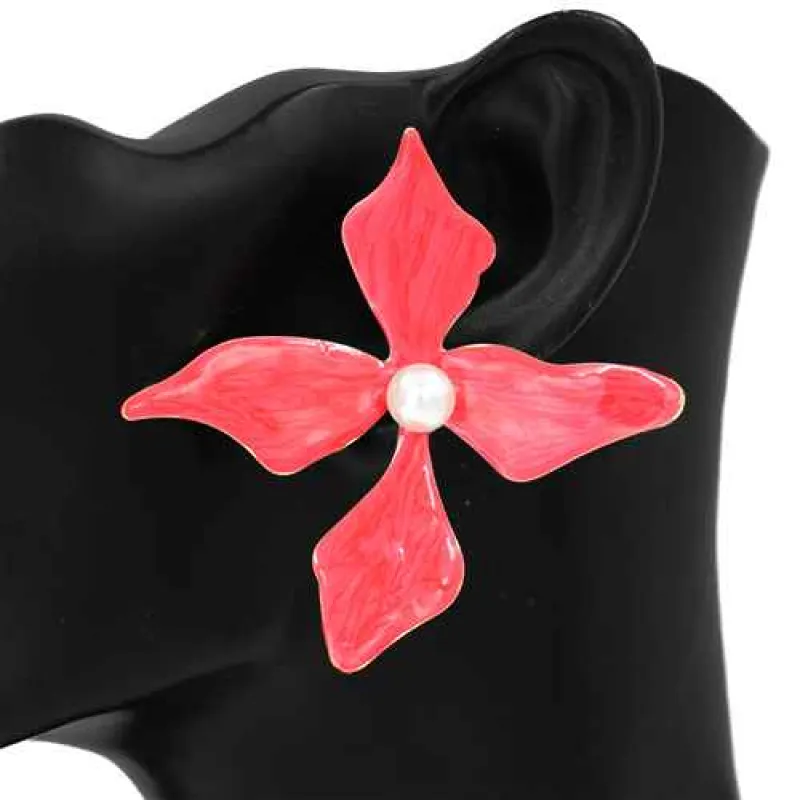 RED FLORAL EARRINGS ( 2815 RED ) sold by Oh My Jewelry