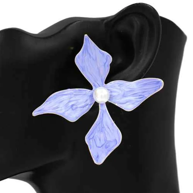 PURPLE FLORAL EARRINGS ( 2815 PU ) sold by Oh My Jewelry