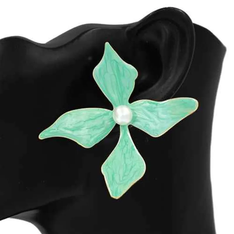 GREEN FLORAL EARRINGS ( 2815 GN ) sold by Oh My Jewelry