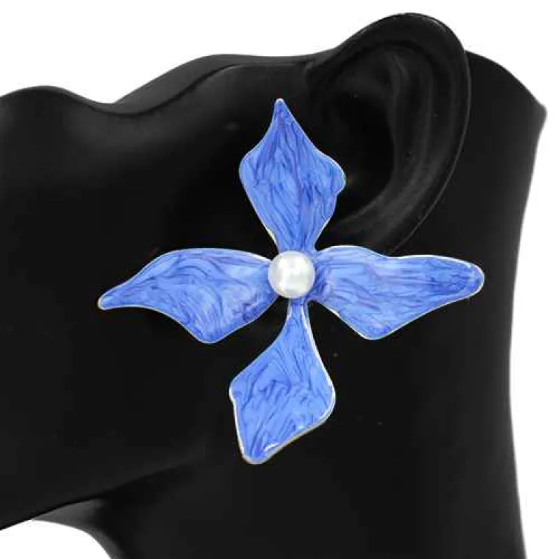 BLUE FLORAL EARRINGS ( 2815 BL ) sold by Oh My Jewelry