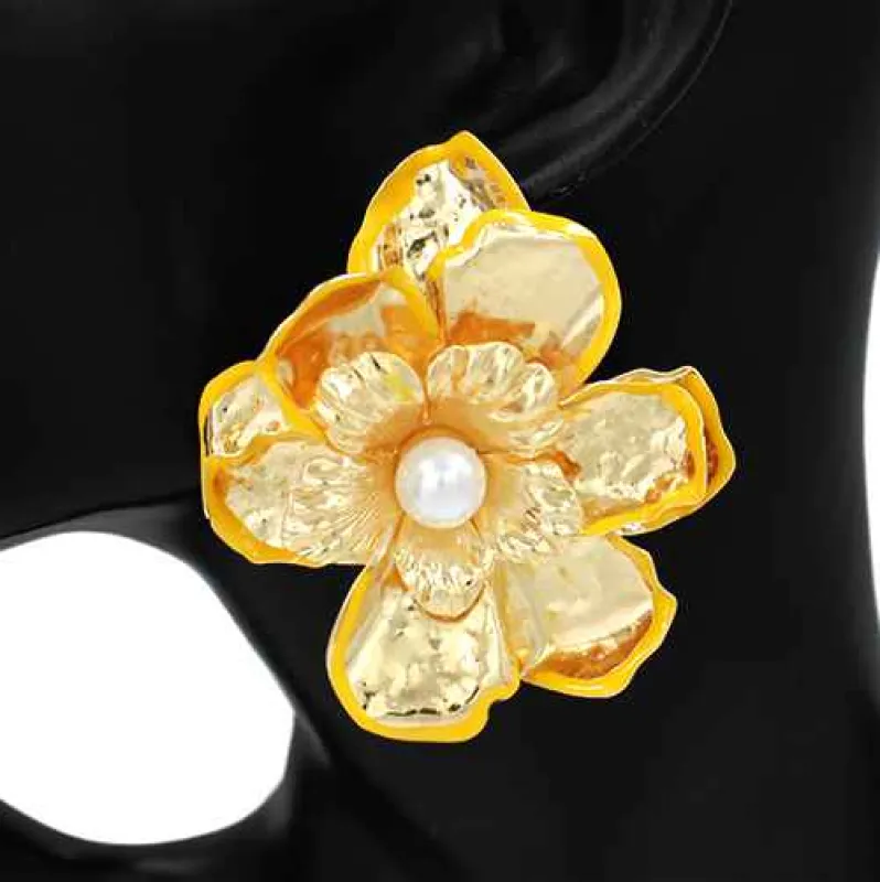 GOLD YELLOW FLOWER EARRINGS ( 2812 YW ) sold by Oh My Jewelry