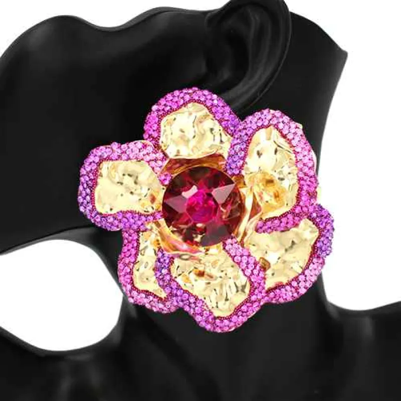 GOLD LIGHT PINK FLOWER EARRINGS ( 2797 GDLPK ) sold by Oh My Jewelry