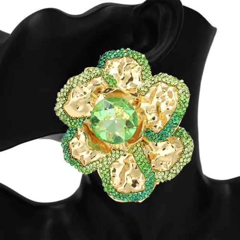 GOLD LIME GREEN FLOWER EARRINGS ( 2797 GDLGN ) sold by Oh My Jewelry