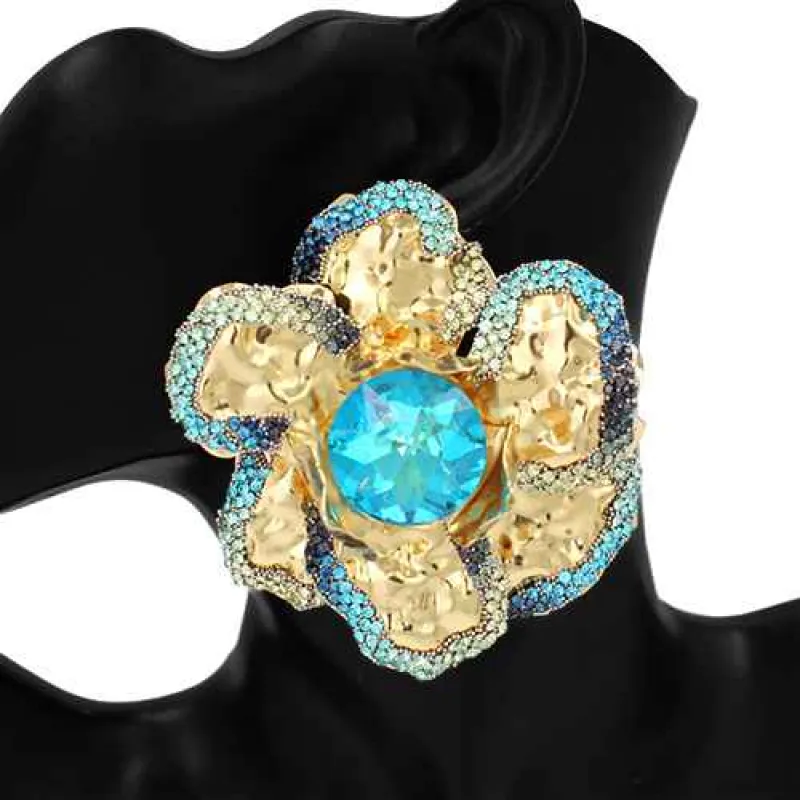 GOLD LIGHT BLUE FLOWER EARRINGS ( 2797 GDLBL ) sold by Oh My Jewelry