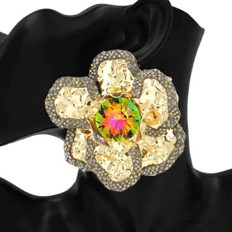 GOLD VITRAIL OIL SPILL FLOWER EARRINGS ( 2797 GDHG ) sold by Oh My Jewelry