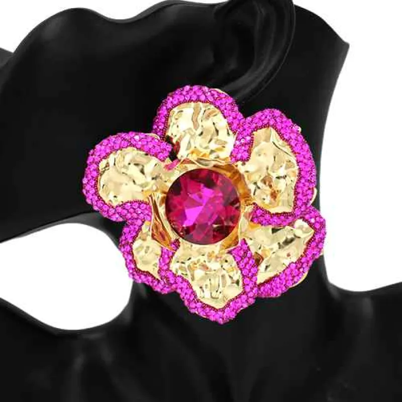 GOLD FUCHSIA FLOWER EARRINGS ( 2797 GDFSH ) sold by Oh My Jewelry