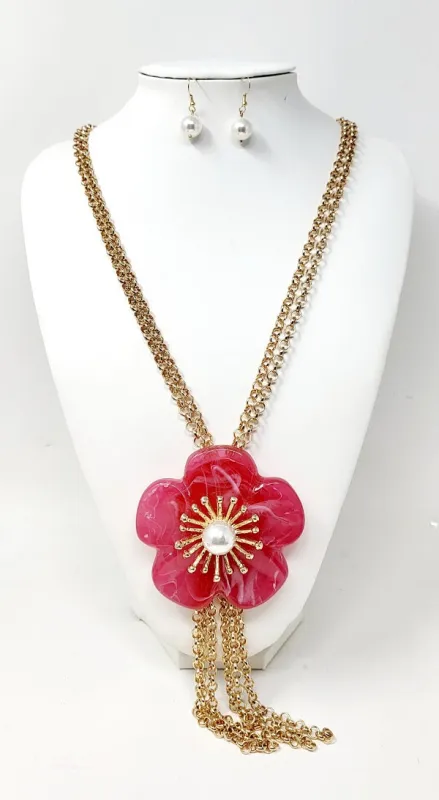GOLD RED FLOWER NECKLACE ( 10286 GRD ) sold by Oh My Jewelry