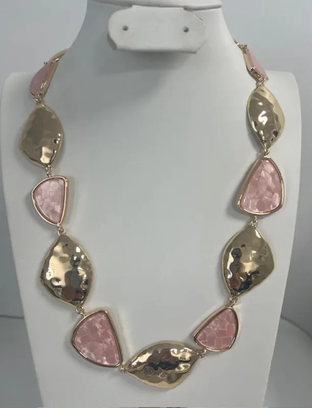 GOLD PINK NECKLACE SET ( 5133 PK ) sold by Oh My Jewelry