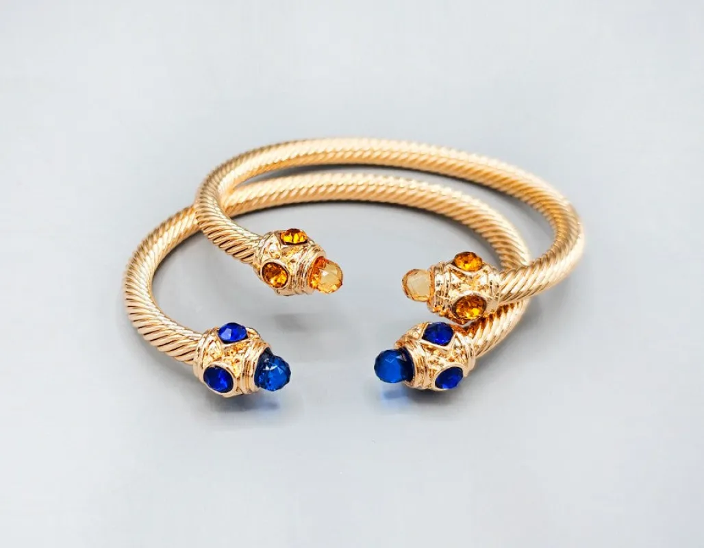 GOLD CUFF BANGLE SET BLUE YELLOW STONES ( 1596 YELBL ) sold by Oh My Jewelry