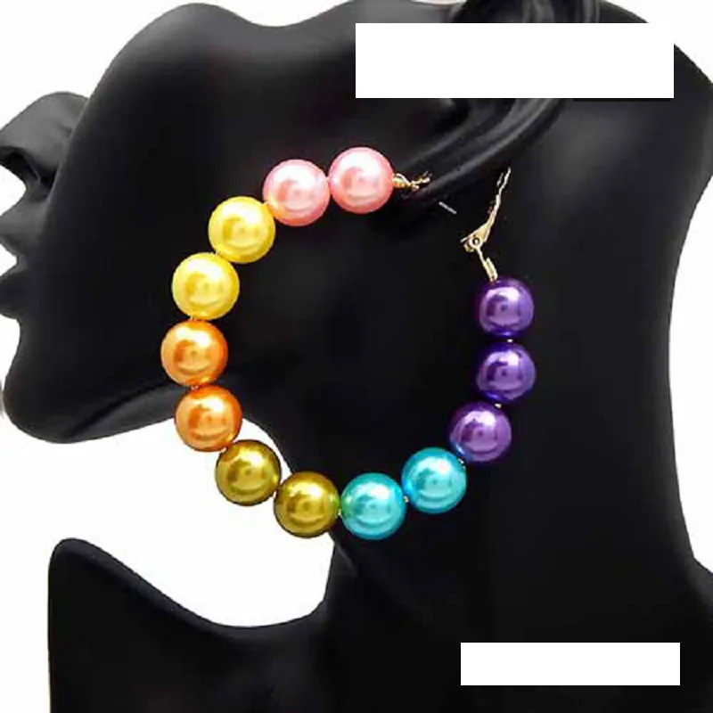 LIGHT MULTI COLOR Pearl Hoop Earrings ( 2977 GDLMT ) sold by Oh My Jewelry