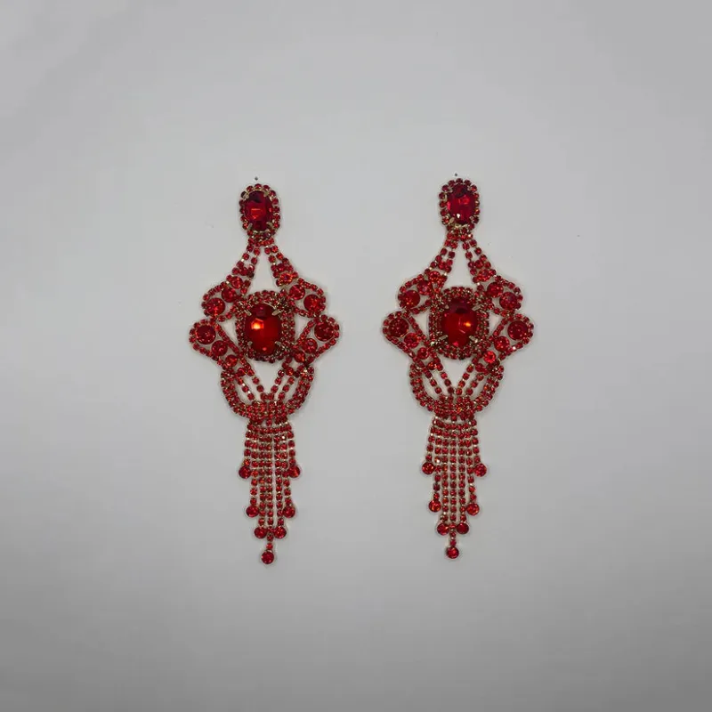 Gold CHANDELIER EARRINGS Red STONES ( 35191 GRED ) sold by Oh My Jewelry