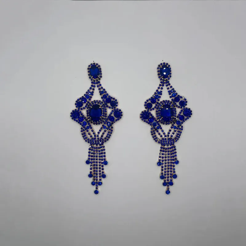Gold CHANDELIER EARRINGS Blue STONES ( 35191 GBL ) sold by Oh My Jewelry