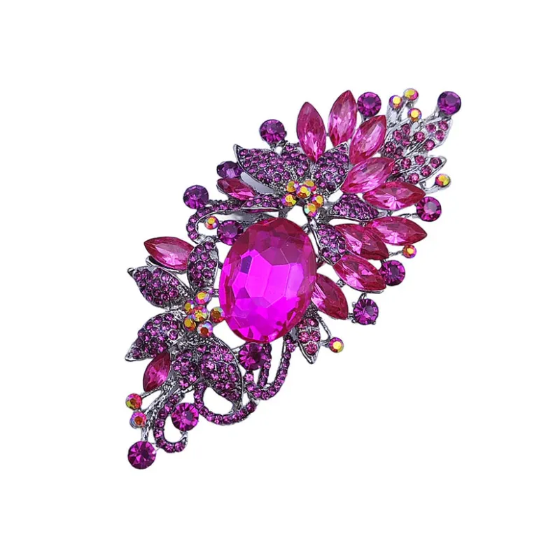 SILVER FLORAL BROOCH Fuchsia RHINESTONES ( 06236 FU ) sold by Oh My Jewelry