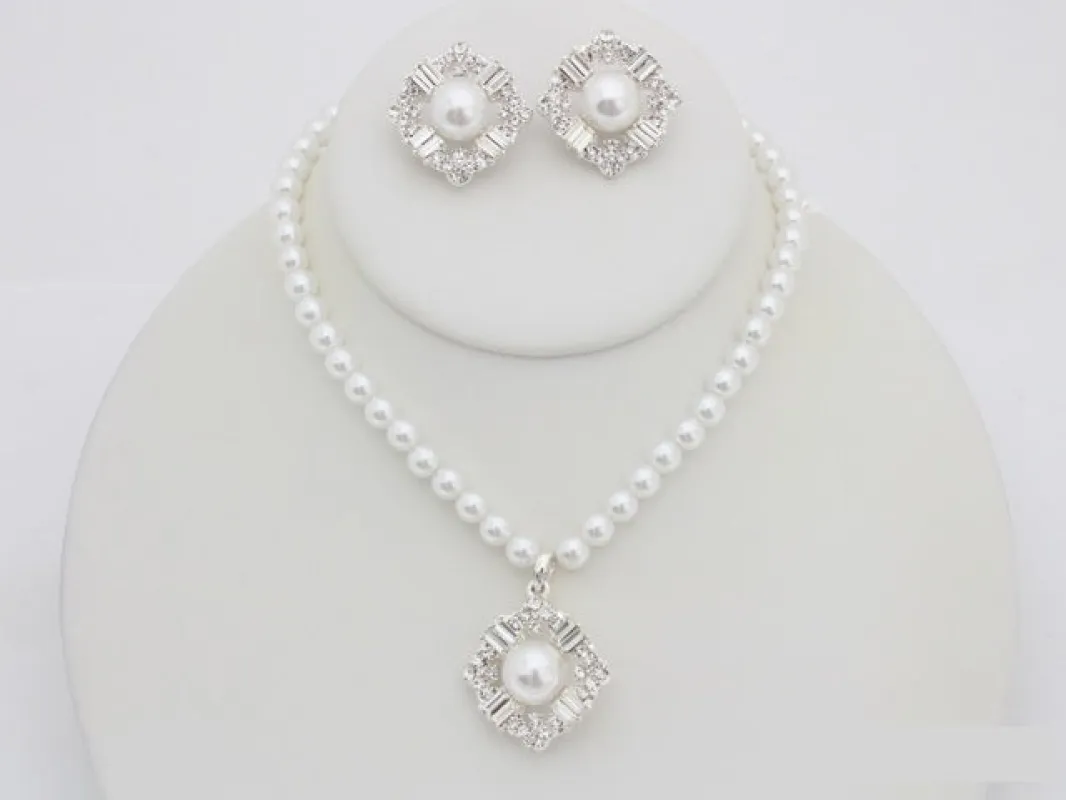 Silver White Pearl Necklace Set ( 20780 SWH ) sold by Oh My Jewelry