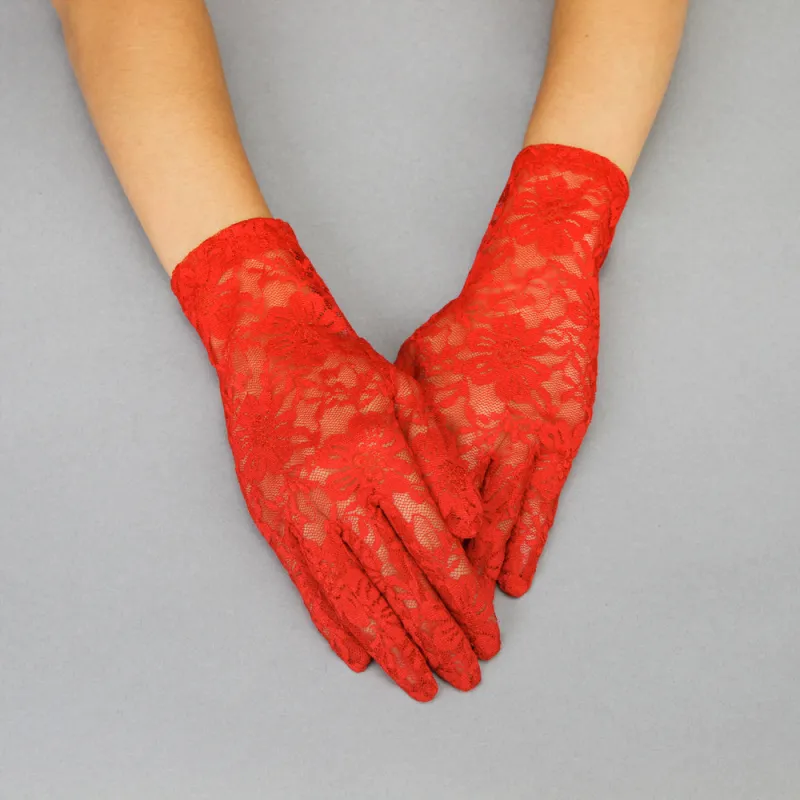 8.5" Red Lace Floral Gloves ( 960 RD ) sold by Oh My Jewelry