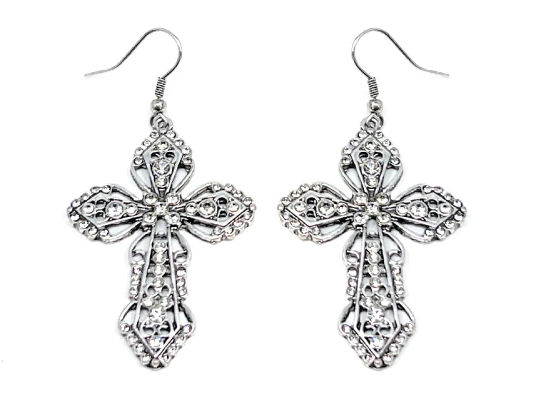Silver Cross Earrings Clear Stones ( 4313 SBCL ) sold by Oh My Jewelry