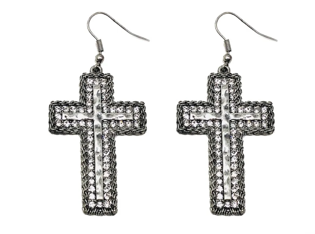 Silver Cross Earrings Clear Stones ( 3699 SBCL ) sold by Oh My Jewelry