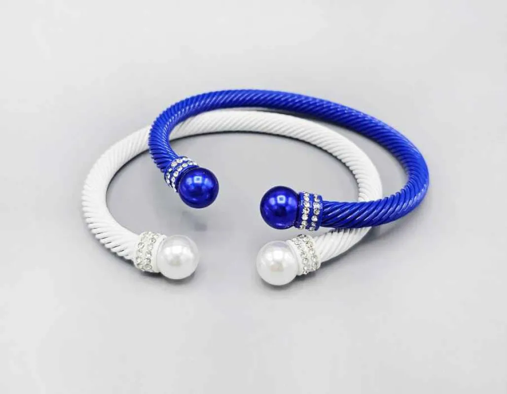 BLUE WHITE CUFF BANGLES ( 1591 BLWHT ) sold by Oh My Jewelry
