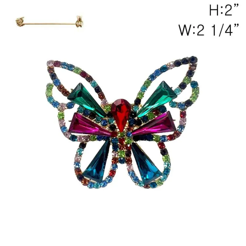GOLD BUTTERFLY BROOCH MULTI COLOR STONES ( 349 GMU ) sold by Oh My Jewelry