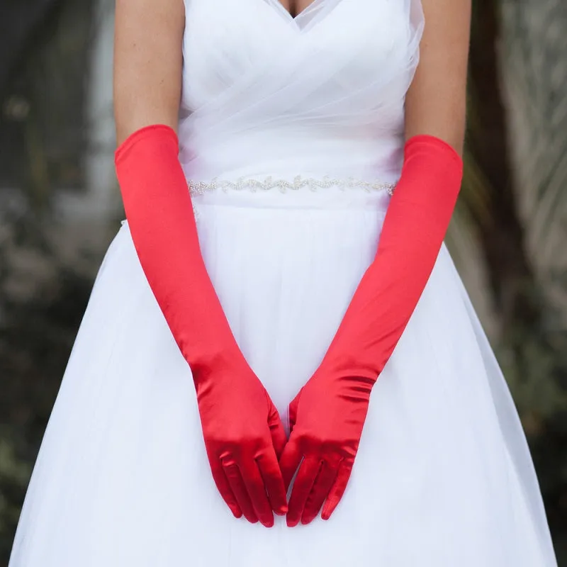 18" Long RED Satin Gloves ( GLB 48 RD ) sold by Oh My Jewelry