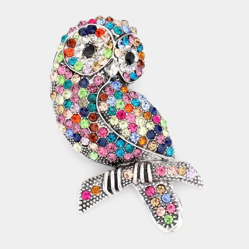 SILVER OWL BROOCH MULTICOLOR STONES ( 06734 ) sold by Oh My Jewelry
