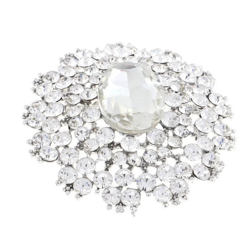 SILVER BROOCH WITH CLEAR RHINESTONES ( 06694 ) sold by Oh My Jewelry