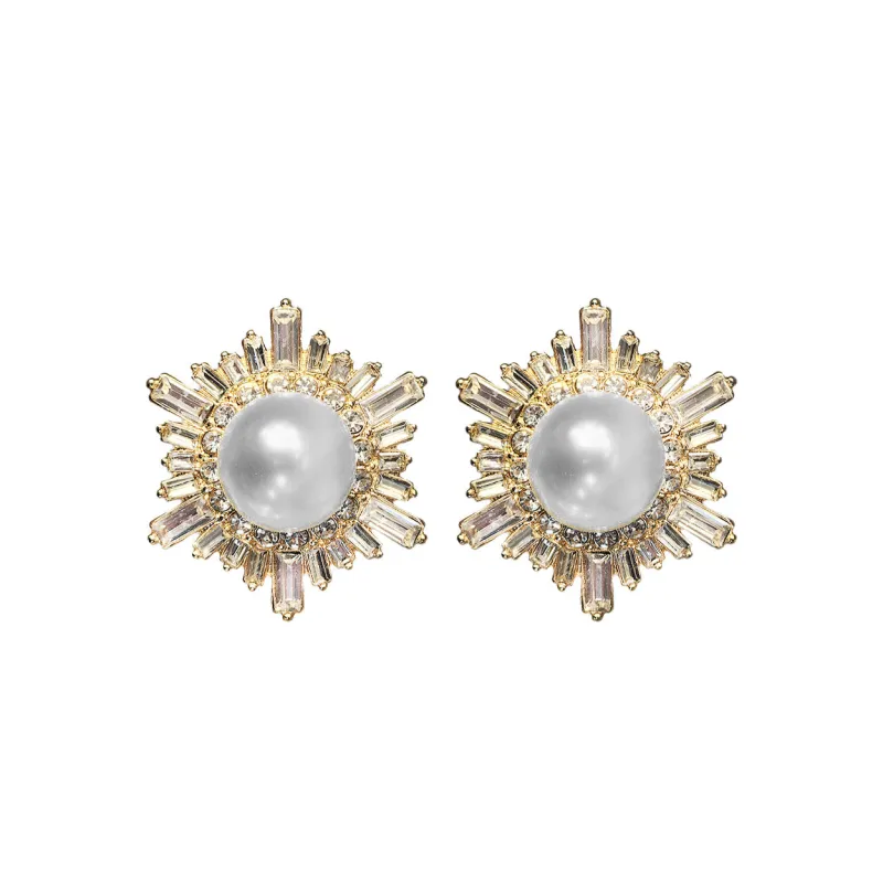 Gold EARRINGS CLEAR STONES PEARLS ( 28684 WHG ) sold by Oh My Jewelry
