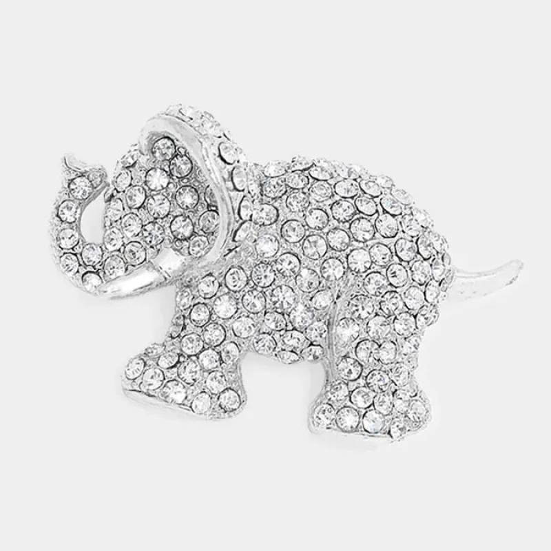 1.75" SILVER ELEPHANT BROOCH CLEAR STONES ( 06511 SCL ) sold by Oh My Jewelry